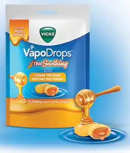 Amcal Pharmacies NEW Vicks VapoDrops Xtra Soothing Honey Centre Lozenges 16 Lozenges offer