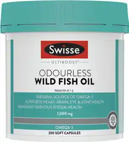 Discount Drug Stores Swisse Ultiboost Odourless Wild Fish Oil 1000mg 200 Capsules offer