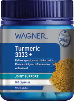 Amcal Pharmacies Wagner Turmeric 3333 + 100 Capsules offer