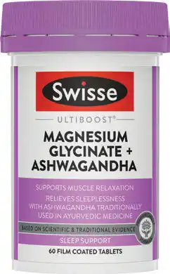 Amcal Pharmacies Swisse Ultiboost Magnesium Glycinate + Ashwagandha 60 Tablets offer