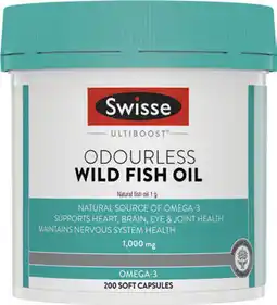 Amcal Pharmacies Swisse Ultiboost Odourless Wild Fish Oil 1000mg 200 Capsules offer
