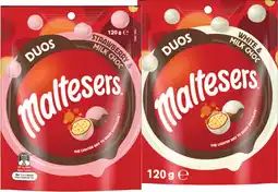 IGA NEW Maltesers Duos Strawberry & Milk Choc or White & Milk Choc 120g offer