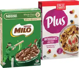 IGA Nestlé Milo Cereal 535‑620g or Uncle Tobys Plus Cereal 620‑705g Selected Varieties offer