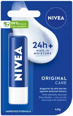 IGA Nivea Original Care Moisturising Lip Balm Selected Varieties offer
