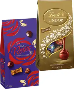 IGA Lindt Lindor Chocolate Bag 123‑125g or Cadbury Roses 150g Selected Varieties offer