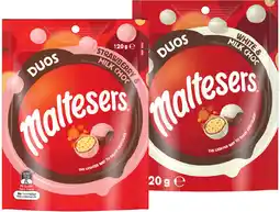 IGA NEW Maltesers Duos Strawberry & Milk Choc or White & Milk Choc 120g offer