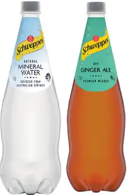 IGA Schweppes Mixers, Soft Drink or Natural Mineral Water 1.1 Litre Selected Varieties offer