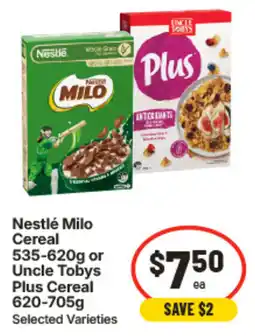 IGA Nestlé Milo Cereal or Uncle Tobys Plus Cereal offer