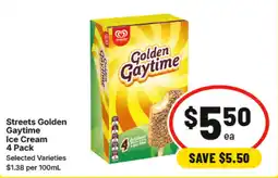 IGA Streets Golden Gaytime Ice Cream 4 Pack Selected Varieties offer