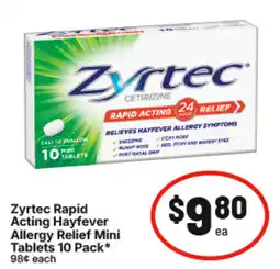 IGA Zyrtec Rapid Acting Hayfever Allergy Relief Mini Tablets offer