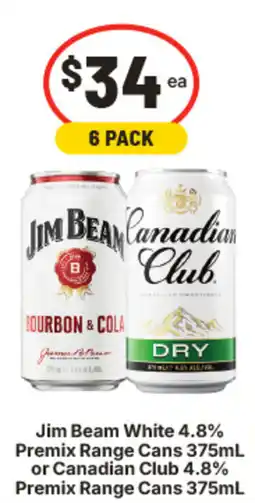 IGA Jim Beam White 4.8% Premix Range Cans or Canadian Club 4.8% Premix Range Cans offer