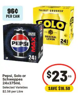 IGA Pepsi, Solo or Schweppes Selected Varieties offer