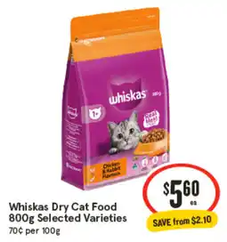 IGA Whiskas Dry Cat Food 800g Selected Varieties offer