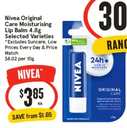 IGA Nivea Original Care Moisturising Lip Balm offer