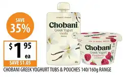Supabarn Chobani Greek Yoghurt Tubs & Pouches offer
