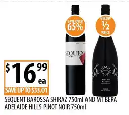Supabarn Sequent Barossa Shiraz and Mt Bera Adelaide Hills Pinot Noir offer