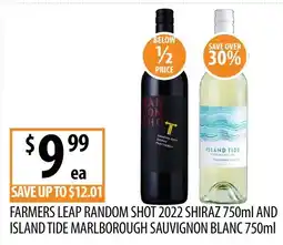 Supabarn Farmers Leap Random Shot 2022 Shiraz and Island Tide Marlborough Sauvignon Blanc offer
