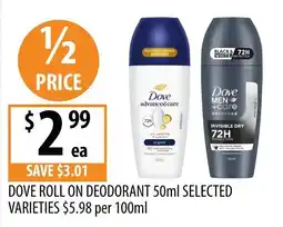 Supabarn Dove Roll On Deodorant 50ml Selected Varieties offer