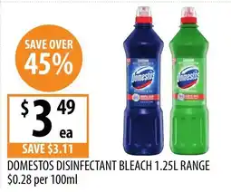 Supabarn Domestos Disinfectant Bleach 1.25L Range offer