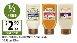Supabarn Heinz Seriously Good Mayo 295ml Range offer