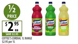 Supabarn Cottees Cordial 1L Range offer
