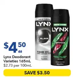 Ritchies Lynx Deodorant Varieties offer