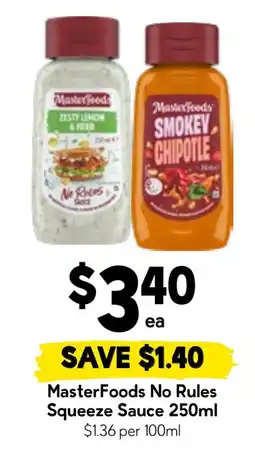 Drakes MasterFoods No Rules Squeeze Sauce offer