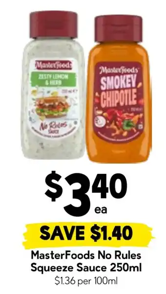 Drakes MasterFoods No Rules Squeeze Sauce offer