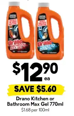 Drakes Drano Kitchen or Bathroom Max Gel offer