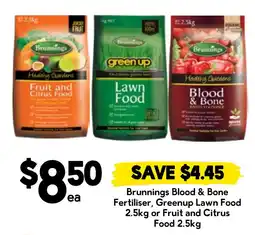 Drakes Brunnings Blood & Bone Fertiliser, Greenup Lawn Food or Fruit and Citrus Food offer