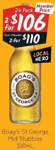 Cellarbrations Boag's St George Mid Stubbies offer