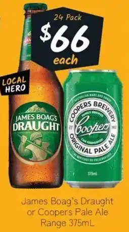 Cellarbrations James Boag's Draught or Coopers Pale Ale offer