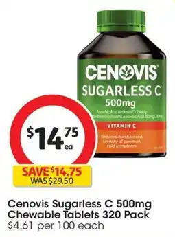 Coles Cenovis Sugarless C 500mg Chewable Tablets offer