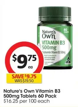 Coles Nature's Own Vitamin B3 500mg Tablets offer