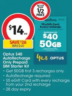 Coles Optus AutoRecharge Only Prepaid SIM Starter Kit offer
