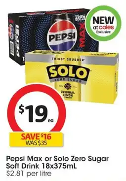 Coles Pepsi Max or Solo Zero Sugar Soft Drink offer