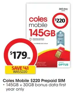 Coles Coles Mobile 145GB offer