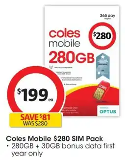 Coles Coles Mobile 280GB SIM Pack offer