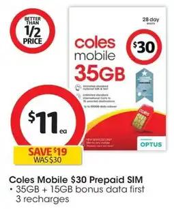 Coles Coles Mobile Prepaid SIM offer