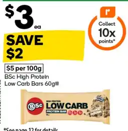 Woolworths BSc High Protein Low Carb Bars offer