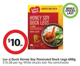 Coles Luv a Duck Honey Soy Flavoured Duck Legs offer