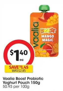 Coles Vaalia Boost Probiotic Yoghurt Pouch offer