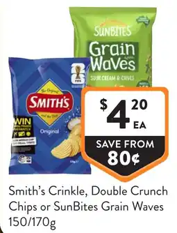 Foodworks Smith's Crinkle, Double Crunch Chips or SunBites Grain Waves offer
