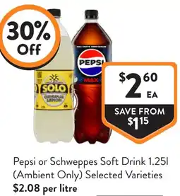 Foodworks Pepsi or Schweppes Soft Drink Selected Varieties offer