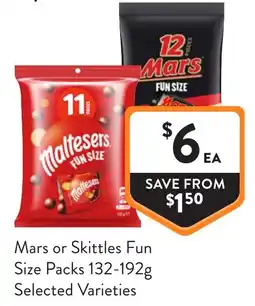 Foodworks Mars or Skittles Fun Size Packs offer