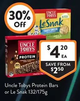 Foodworks Uncle Tobys Protein Bars or Le Snak offer