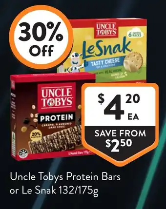 Foodworks Uncle Tobys Protein Bars or Le Snak offer
