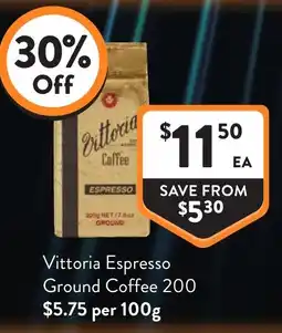 Foodworks Vittoria Espresso Ground Coffee offer
