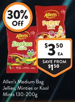 Foodworks Allen's Medium Bag Jellies, Minties or Kool Mints offer