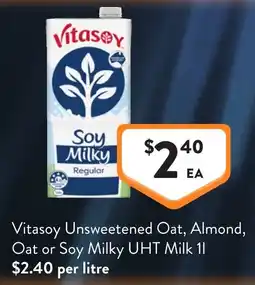 Foodworks Vitasoy Unsweetened Oat, Almond, Oat or Soy Milky UHT Milk offer